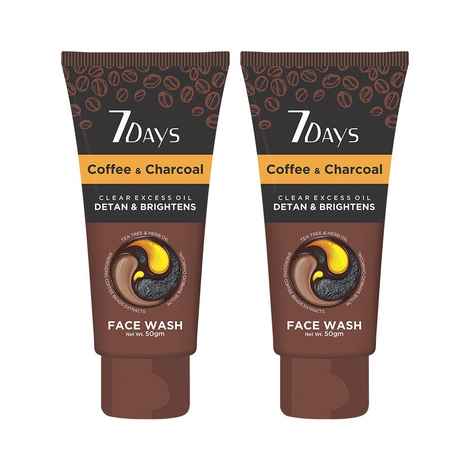 Buy Kisra’s 7Days Coffee & Charcoal Face Wash | Skin Purifying, Deep Detox and Pore Cleansing | Removes 99.9% Acne causing bacteria and gives Hydrated Skin, For All Skin Types 50 gm (Pack of 2) - Purplle