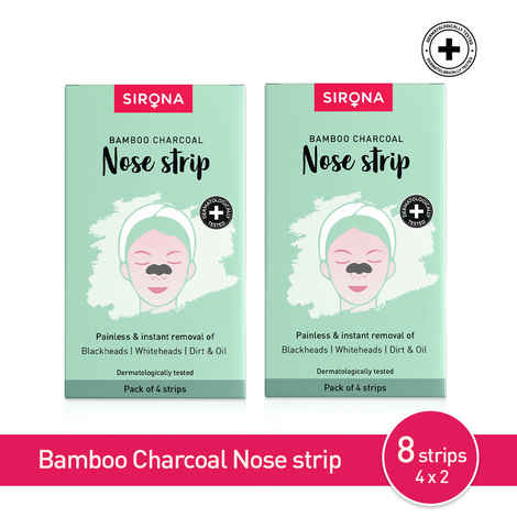 Sirona Bamboo Charcoal Nose Strips for Women | Removes Blackheads and Whiteheads | 4 x 2 Strips