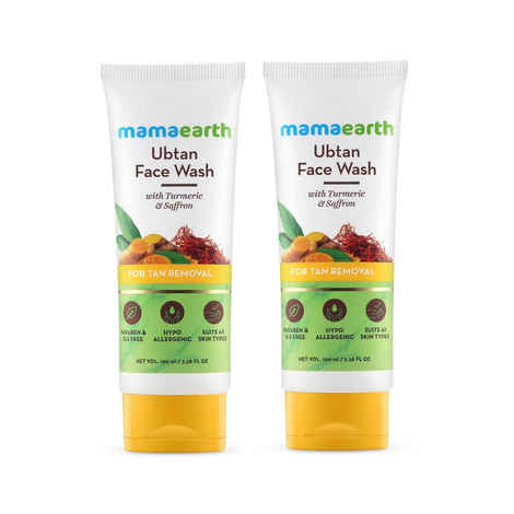 Mamaearth Ubtan Natural Face Wash For All skin type With Turmeric & Saffron For Tan Removal And Skin Brightning (100 ml*2)