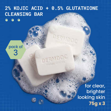 Buy DERMDOC by Purplle 2% Kojic Acid and 0.5% Glutathione Cleansing Bar (75g each) Pack of 3 | Brightening | Gentle Cleansing Action | Sensitive Skin Friendly - Purplle