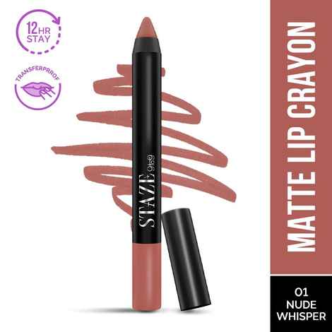 Buy Staze 9to9 Pout On Matte + Smudgeproof Lip Crayon | Non-Drying & Transferproof | Pigmented Matte Finish | 12-Hour Stay | Lightweight | 01 Nude Whisper | 3.5 gm - Purplle