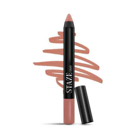 Staze 9to9 Pout On Matte + Smudgeproof Lip Crayon | Non-Drying & Transferproof | Pigmented Matte Finish | 12-Hour Stay | Lightweight | 03 Nude Beach | 3.5 gm