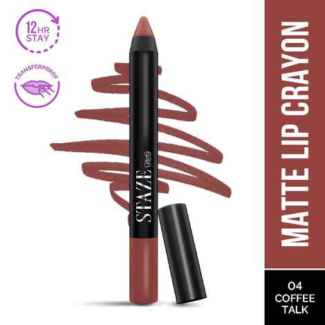 Staze 9to9 Pout On Matte + Smudgeproof Lip Crayon | Non-Drying & Transferproof | Pigmented Matte Finish | 12-Hour Stay | Lightweight | 04 Coffee Talk | 3.5 gm