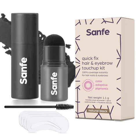 Buy Sanfe Quick Fix Hair & Eyerbrow Touch Up Kit - Black | Helps Cover Grey Roots, Bald Spots Instantly, Highly Pigmented, Fuller and Denser, Long-Lasting & Matte Finish, Super-Fine Powder for Flawless Application 1 pc - Purplle