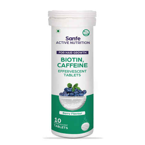 Buy Sanfe Effervescent Tablets - Biotin + Caffeine | Active Nutrition For Hair Growth | Supports Long, Lustrous, Strong Hair | 10 Tablets - Purplle