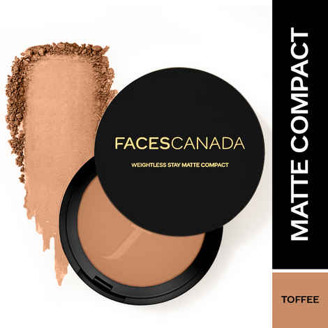 FACES CANADA Weightless Stay Matte Finish Compact Powder - Toffee 05, 9 gm | SPF 20 | Non Oily Matte Look | Evens Out Complexion | Prevents Acne | Blends Effortlessly | Pressed Powder For All Skin Types