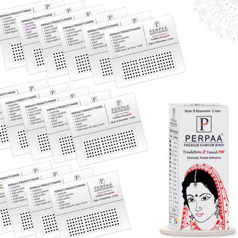 Buy PERPAA Premium Velvet Sticker Kumkum Bindi Box of 15 Flaps (Size 09, Diameter 2 mm, Black) 80 gm - Purplle