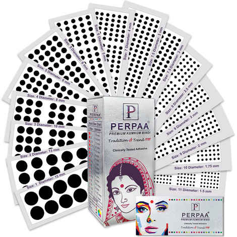 Buy PERPAA Premium Velvet Sticker Kumkum Bindi Box of 15 Flaps (All Sizes , Black) 80 gm - Purplle