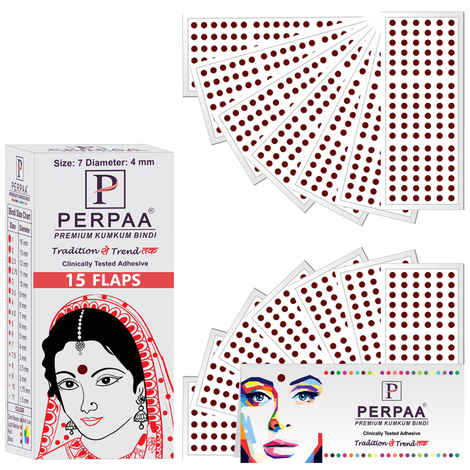 Buy PERPAA Premium Velvet Sticker Kumkum Bindi Box of 15 Flaps (Size 07, Diameter 4 mm, Dark Maroon) 80 gm - Purplle