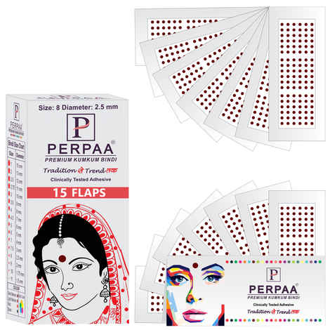 Buy PERPAA Premium Velvet Sticker Kumkum Bindi Box of 15 Flaps (Size 08, Diameter 2.5 mm, Dark Maroon) 80 gm - Purplle