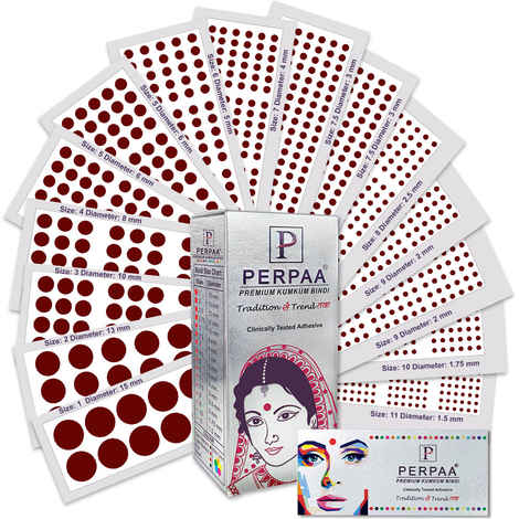 Buy PERPAA Premium Velvet Sticker Kumkum Bindi Box of 15 Flaps with Different Sizes (Dark Maroon) 80 gm - Purplle
