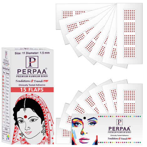 Buy PERPAA Premium Velvet Sticker Kumkum Bindi Box of 15 Flaps (Size 11, Diameter 1.5 mm, Light Maroon) 80 gm - Purplle