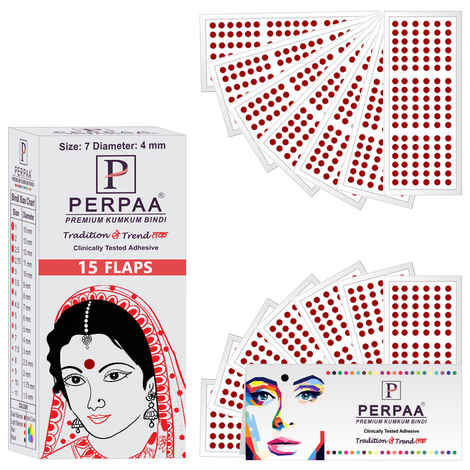 Buy PERPAA Premium Velvet Sticker Kumkum Bindi Box of 15 Flaps (Size 07, Diameter 4 mm, Light Maroon)80 gm - Purplle