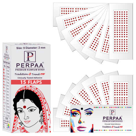 Buy PERPAA Premium Velvet Sticker Kumkum Bindi Box of 15 Flaps (Size 09, Diameter 2 mm, Light Maroon) 80 gm - Purplle