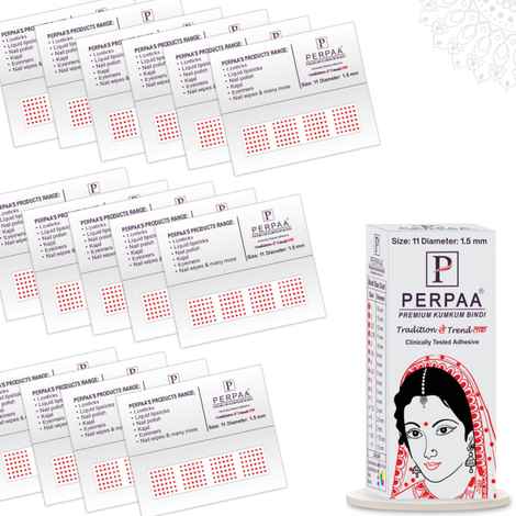 Buy PERPAA Premium Velvet Sticker Kumkum Bindi Box of 15 Flaps (Size 11, Diameter 1.5 mm, Red) 80 gm - Purplle