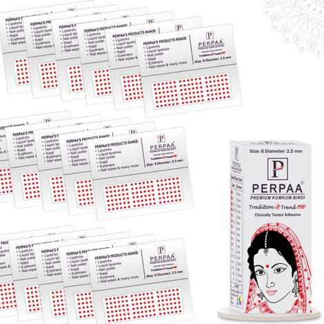 Buy PERPAA Premium Velvet Sticker Kumkum Bindi Box of 15 Flaps (Size 08, Diameter 2.5 mm, Red) 80 gm - Purplle