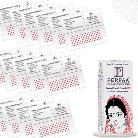Buy PERPAA Premium Velvet Sticker Kumkum Bindi Box of 15 Flaps (Size 09, Diameter 2mm, Red) 80 gm - Purplle