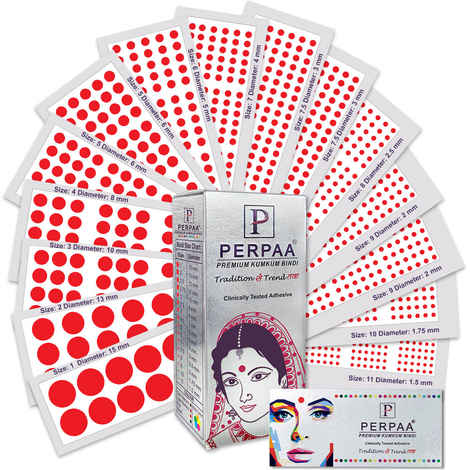 PERPAA Premium Velvet Sticker Kumkum Bindi Box of 15 Flaps with Different Sizes (Red) 80 gm