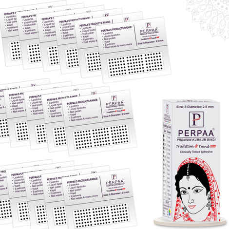 Buy PERPAA Premium Velvet Sticker Kumkum Bindi Box of 15 Flaps (Size 08, Diameter 2.5 mm, Black) 80 gm - Purplle