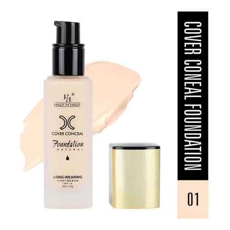 Half N Half Cover Concealer Foundation Natural Longwearing Overtime Base SPF 15, 35 gm