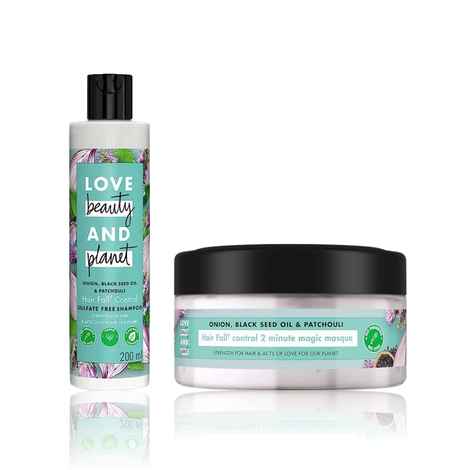 Love Beauty & Planet Onion, BlackSeed & Patchouli Hairfall Control Sulfate Free Shampoo, 200 ml+Love Beauty & Planet Onion Black Seed & Patchouli Hair Mask, 200 ml