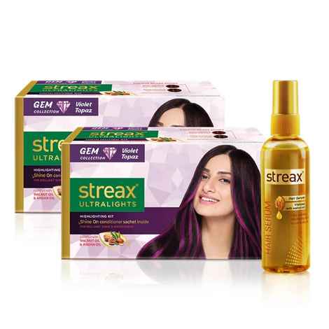 Buy Streax Ultralights Purple Topaz Pack of 2 + Streax Walnut serum 200 ML - Purplle