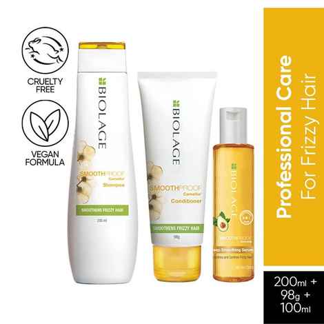 Buy Biolage Smoothproof Shampoo + Smoothproof Conditioner + Smoothproof 6-in-1 Deep Smoothing Serum (200ml + 98 gm + 100 ml) - Purplle