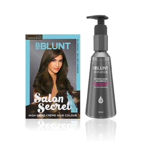 Buy BBLUNT Salon Secret High Shine Creme Hair Colour Natural Brown 4.31 (100 gm) With Shine Tonic (8 ml)+BBLUNT Intense Shine Shampoo with Rice & Silk Protein for 23X* Shinier Hair - 300 ml - Purplle