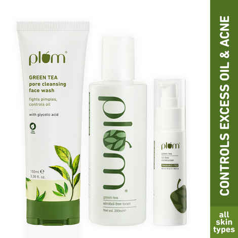 Plum Green Tea Day & Night C-T-M Kit - Pore Cleansing Face Wash (100 ml) + Alcohol-Free Toner (200 ml) + Oil-Free Moisturiser (50 ml)