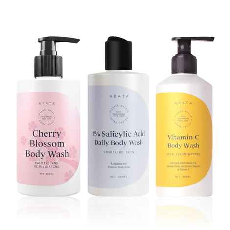 Buy Arata Fresh Fushion Trio Body wash (Cherry Blossom 300 ml + 1% Salicylic Acid 300ml + Vitamin C 300 ml) - Purplle