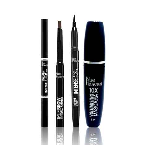 Buy Blue Heaven Get Bold Eye Combo (10x Volumising Mascara - Black (8 ml) + Jet Black Stay Kajal (0.30 gm) + Intense Eyeliner - Exteme Black (1 ml) + Eye Brow Definer - Brown (0.30 gm)) - Purplle
