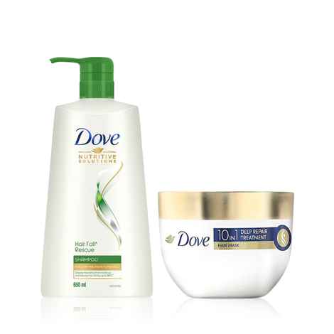 Buy Dove Hair fall Rescue Shampoo, 650 ml + Dove 10 in 1 Deep Repair Treatment Hair Mask 120 ml - Purplle