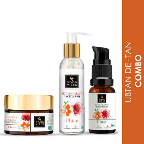 Buy Good Vibes Ubtan De- tan Glow with (Fash wash 120ml + Serum 30ml + Night cream 50 gm) - Purplle