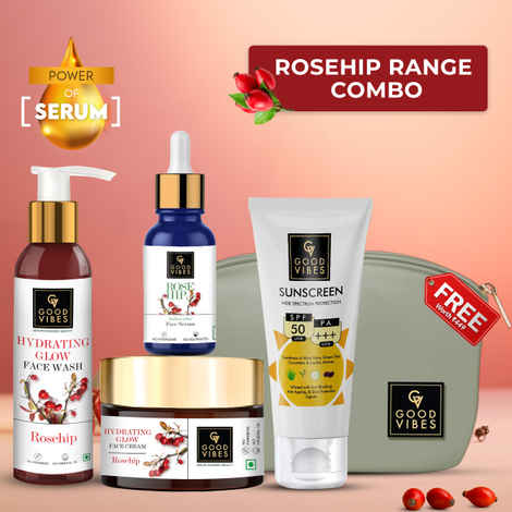 Buy Good Vibes Rosehip Range Combo Kit CTSM (Face Wash 200 ml + Toner 120 ml + Face Serum 10 ml + Face Cream 50 gm) - Purplle