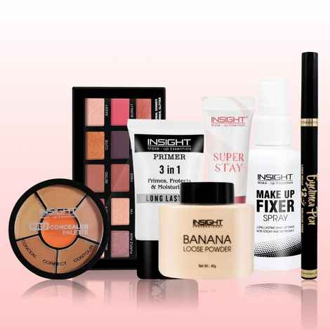 Buy Insight Glam & Shine Makeup Kit 1 (Primer 30 ml + Concealer Palette + Cream Blush Rose Jelly 10g + Eyeshadow 17g + Eyeliner Eye Pen + Loose powder 40g + Fixer Spray 75 ml) - Purplle