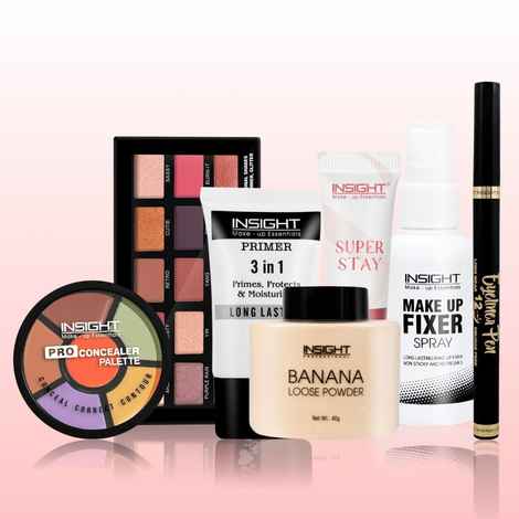 Buy Insight Glam & Shine Makeup Kit 2 (Primer 30 ml + Concealer Palette_Corrector + Cream Blush Rose Jelly 10g + Eyeshadow 17g + Eyeliner Eye Pen + Loose powder 40g + Fixer Spray 75 ml) - Purplle