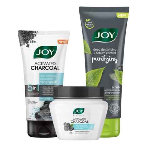 Buy Joy Skin Purifying & Deep Detox Activated Charcoal Face Wash 150 ml & Charcoal Face Scrub 200 ml & Charcoal Face Mask 250 gm (Combo Pack) - Purplle