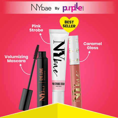 Buy NY Bae Gloss & Glam Trio | Pink Topaz Strobe Cream (12 gm) | Eye Love Volumizing Mascara (8 ml) | Gloss Getter Smudgeproof Lip Gloss - Caramel Cashew 07 (2.8 ml) | Nude Lip Gloss | Korean Glow | Lightweight All Day | Makeup Kit - Purplle