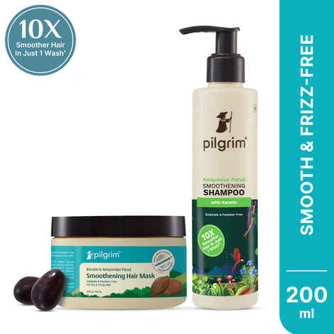 Pilgrim Patua Healthy Hair Duo with Smoothening Shampoo & Hair Mask | Frizz-Free Hair | Sulfate-Free | Paraben-Free | 200 ml Each (Total 400 ml) | Deep Repair | Smooth & Shiny Hair Combo of 2, Haircare Kit