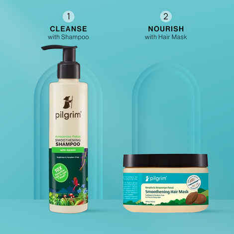 Buy Pilgrim Patua Healthy Hair Duo with Smoothening Shampoo & Hair Mask | Frizz-Free Hair | Sulfate-Free | Paraben-Free | 200 ml Each (Total 400 ml) | Deep Repair | Smooth & Shiny Hair Combo of 2, Haircare Kit - Purplle