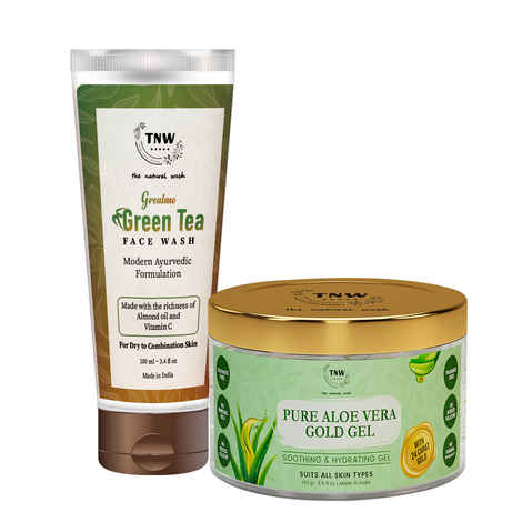 Buy TNW-THE NATURAL WASH Grealmo Face Wash and Pure Aloe Vera Gold Gel with 24 Carat Gold Leaves for Glowing & Radiant Skin From Freshly Cut Aloe Plant (Green Tea Face Wash & Aloe Vera Gel Combo) - Combo of 2 - Purplle