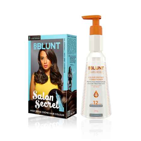 BBLUNT Salon Secret High Shine Creme Hair Colour - Chocolate Dark Brown 3. No Ammonia ( 100 g+8 ml)+BBLUNT Intense Moisture Heat Hair Spa Mask with Jojoba Oil & Vitamin E - 70 gm
