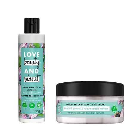 Love Beauty & Planet Onion, BlackSeed & Patchouli Hairfall Control Sulfate Free Shampoo, 200 ml+Love Beauty & Planet Onion Black Seed & Patchouli Hair Mask, 200 ml