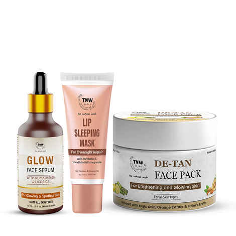 Buy Combo of 3- Glow Face Serum 30ml & De Tan Pack (Ready To Use) 50gm & Lip Sleeping Mask 10G - Purplle