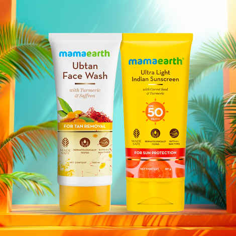 Mamaearth Ubtan Cleanse & Sun-Protect Combo 1: Ubtan Face Wash (100 ml) + Ultra Light Indian Sunscreen (80 gm)