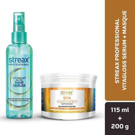 Buy Streax Professional Vitariche Gloss Hair Serum 115 ML + Streax Professional Spa Nourishment Hair Masque (200 gm) - Purplle