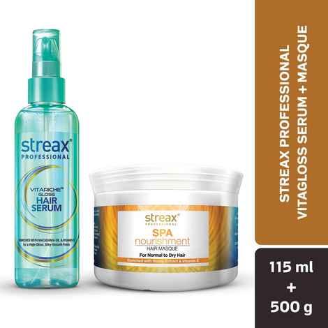 Buy Streax Professional Vitariche Gloss Hair Serum 115 ml + Streax Professional Spa Nourishment Hair Masque 500gm - Purplle