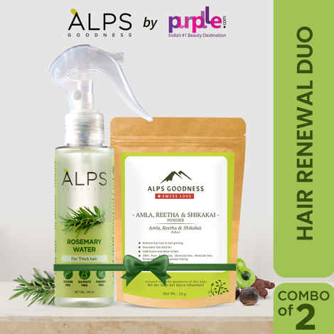 Alps Goodness Hair Renewal Duo with Rosemary Water Spray (100ml) & Amla Reetha Shikakai Powder | Hair Growth Experts | Long Thick Hair | Viral Rosemary Rinse | Hair mask
