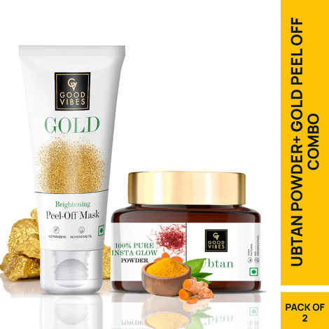 Good Vibes Combo Ubtan Insta Glow Powder + Gold Brightening Peel Off Mask (150/50g), Combo of 2