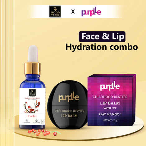 Buy Good Vibes x Purplle Face & Lip Hydration combo | Good Vibes Rosehip Hydrating Glow Face Serum (10 ml) | Purplle Childhood Besties Lip Balm with SPF, Raw Mango 1 (12 gm) - Purplle